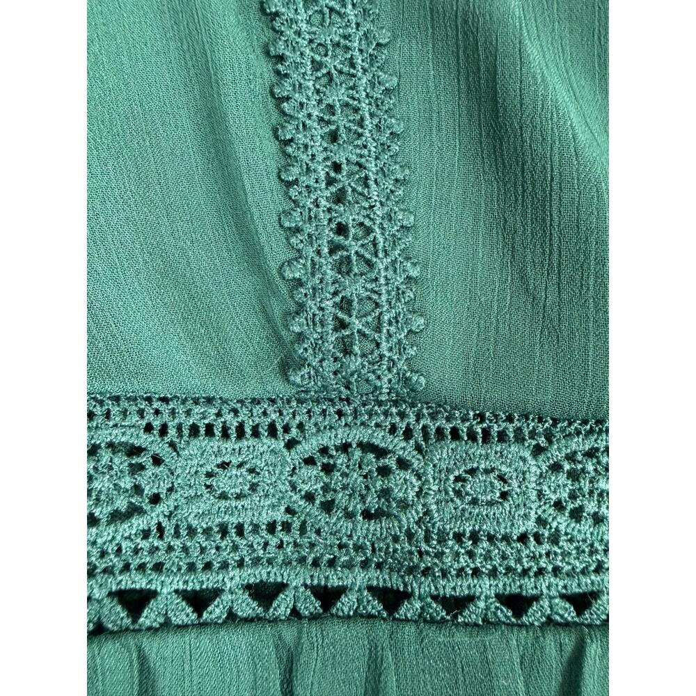Women's Milkmaid Green Babydoll Mini Dress Cottagecore Puff Sleeve Medium M - Picture 5 of 9